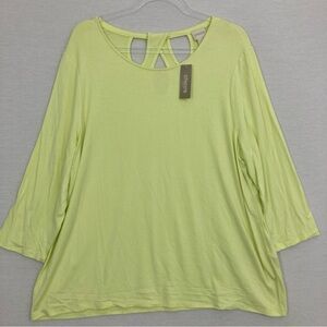 New Chico's Green Soft Slime Ultra Soft Stretch Cut Out Detail Back Top XL/3